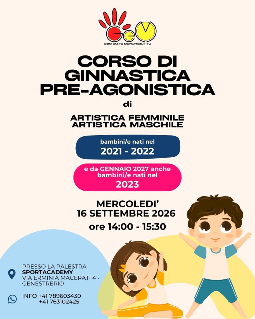 Il 16 settembre 2026 torna il Corso di Ginnastica Pre-Agonistica di Artistica Femminile e Maschile!